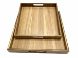 Refined Square Acacia Wood Serving Tray Set with Handles - Eco-friendly Kitchenware